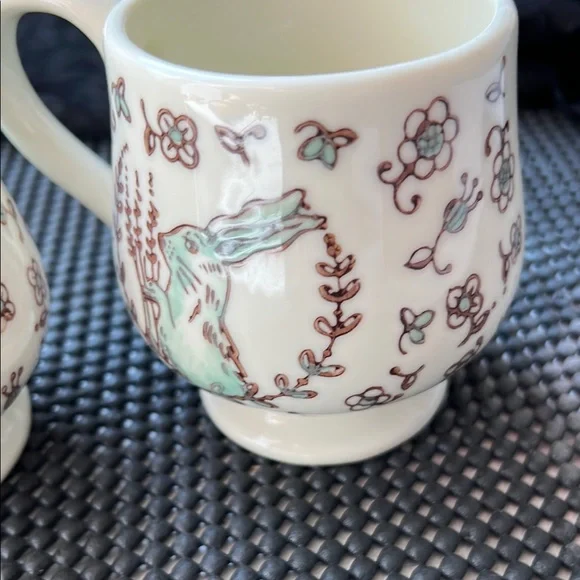 Anthropologie White and Brown Ceramic Mugs with Vintage Charm - Picture 4 of 6